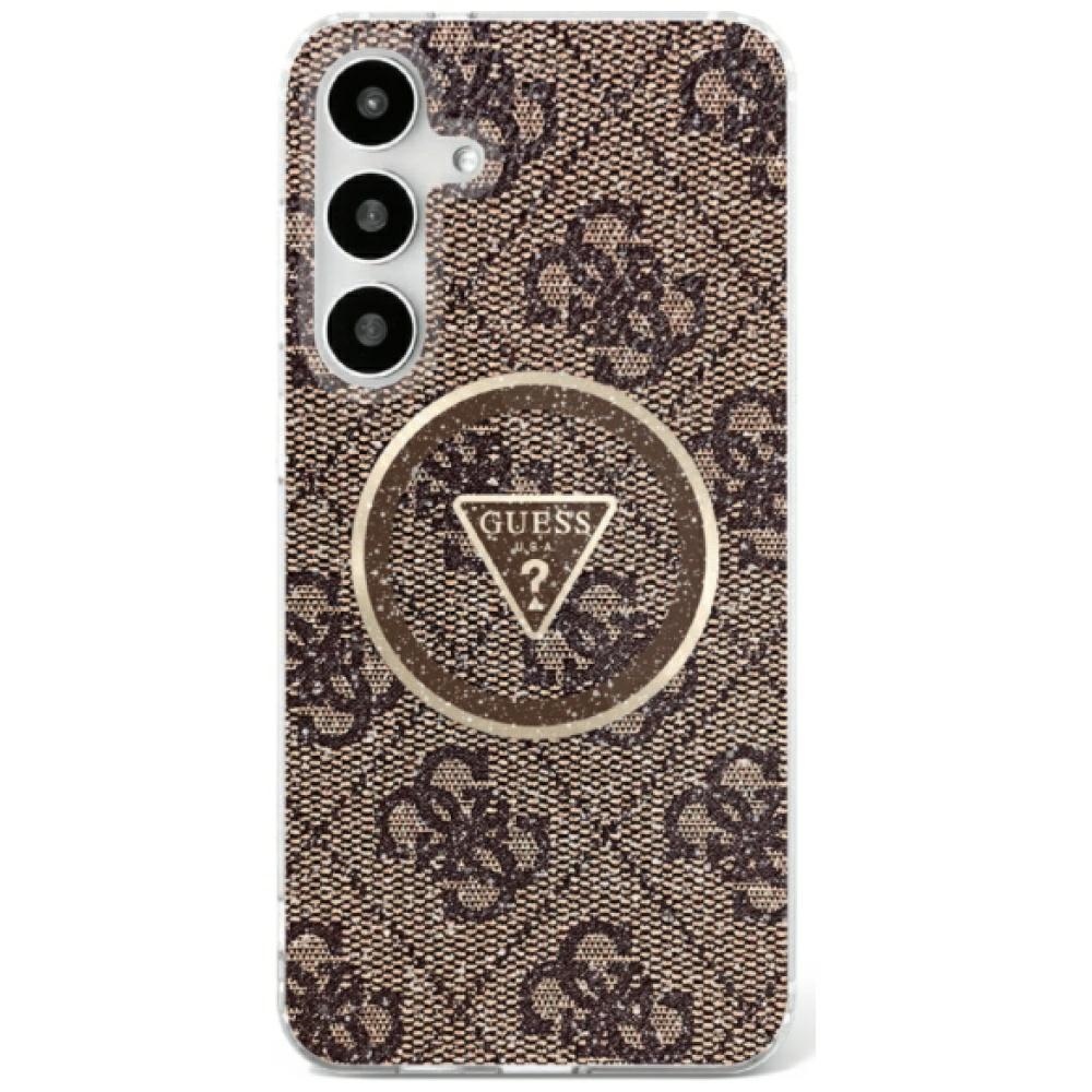 Guess HC Magnetic IML Metal Glitter 4G Circle Triangle fodral för Samsung Galaxy S25 brun