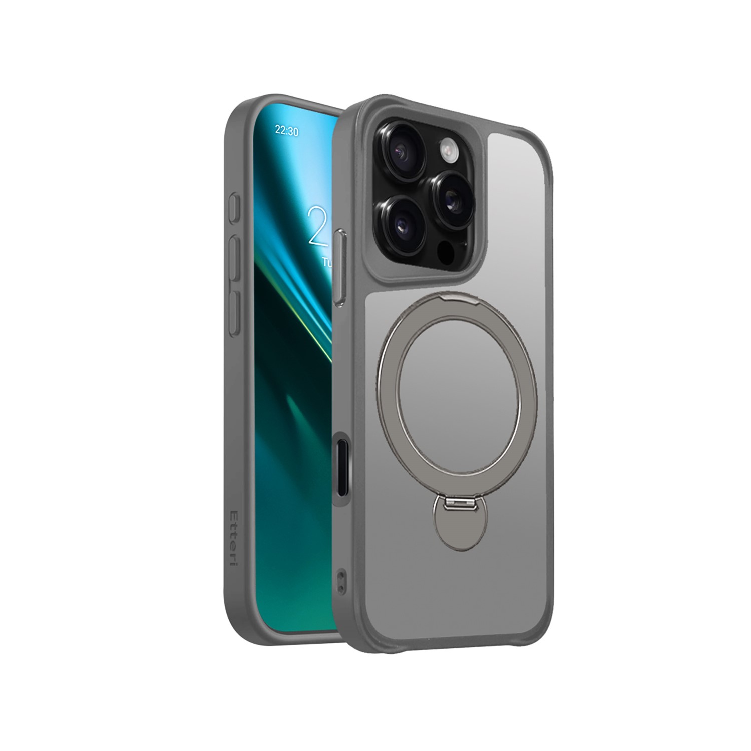 Etteri Matt Mag Ring skal för iPhone 16 Pro grå