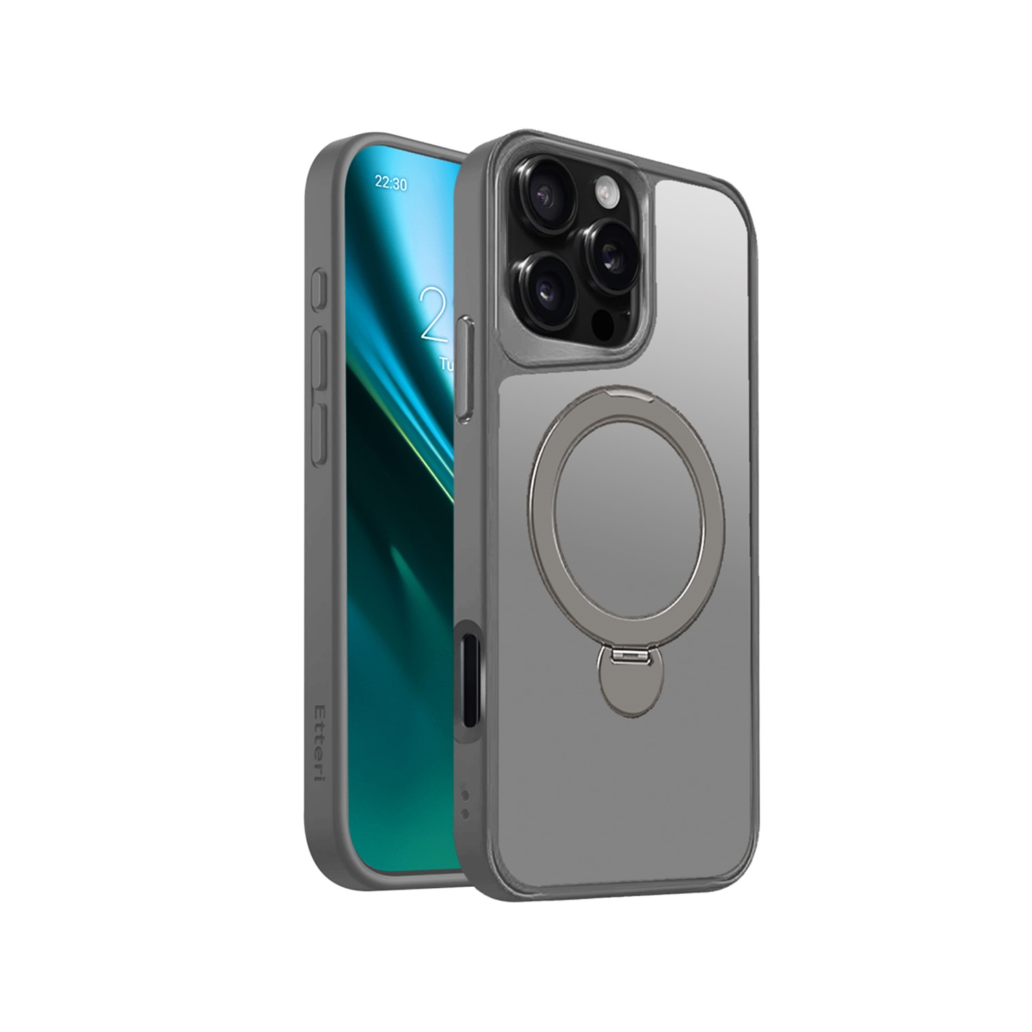 Etteri Matt Mag Ring skal för iPhone 16 Pro Max grå