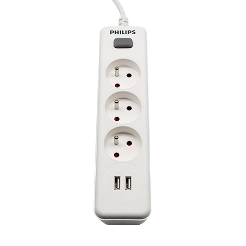 Power strip PHILIPS etension cord 3 sockets + 2 USB 2m 10A vit