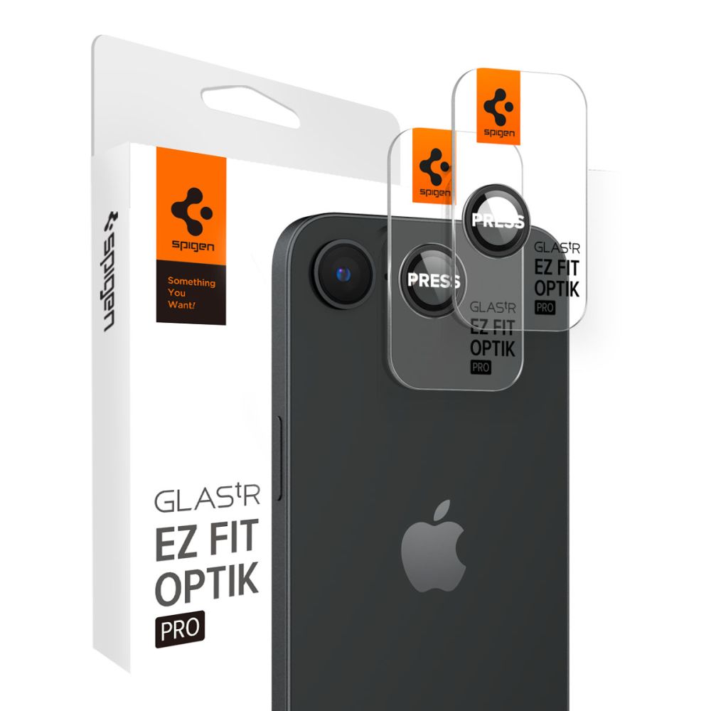 Spigen Optik Pro Glas tR "EZ Fit" Camera Protector 2-Pack för iPhone 16E svart
