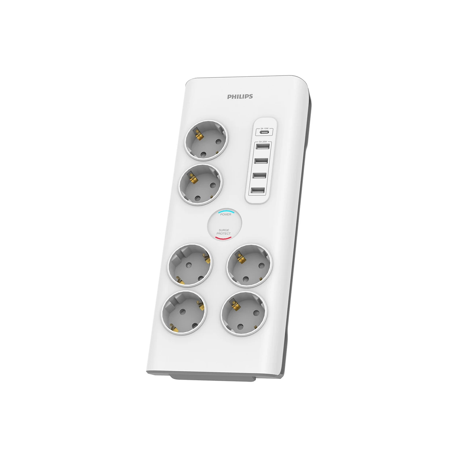 Anti-surge power strip PHILIPS extension cord 6 Schuko sockets + 6xUSB-A + 1xUSB-C 2m 16A vit