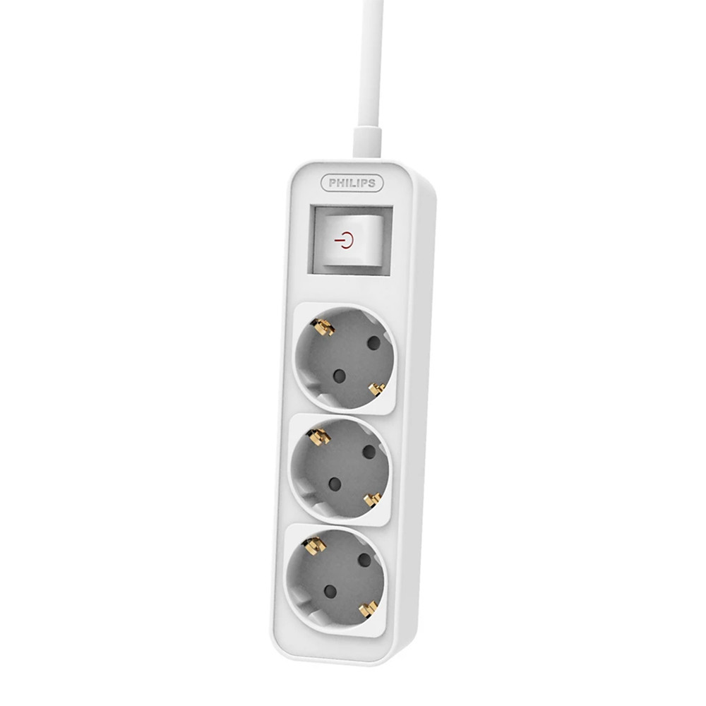 Power strip PHILIPS etension cord 3 Schuko sockets 1 5m 10A vit