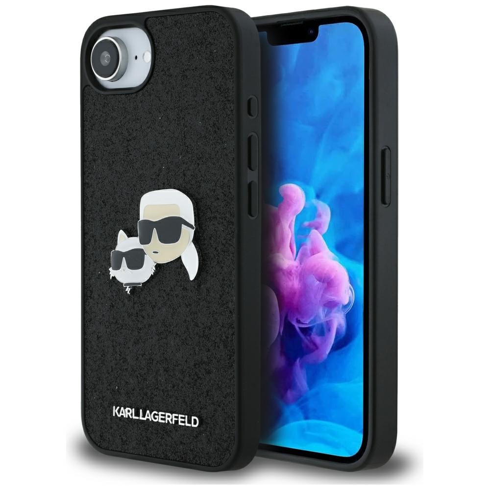 Karl Lagerfeld HC Fixed Glitter K&C Heads Logo Metal Pin fodral för iPhone 16e svart