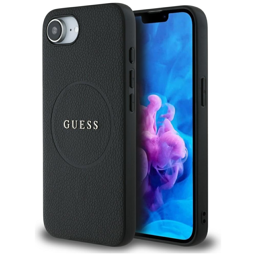 Guess HC MagSafe PU Grained guld Ring fodral för iPhone 16e svart