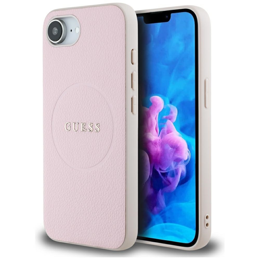 Guess HC MagSafe PU Grained guld Ring fodral för iPhone 16e rosa