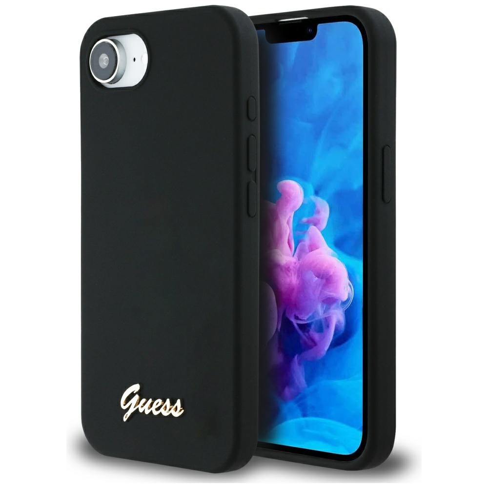 Guess HC Silicone Script Metal Logo fodral för iPhone 16e svart