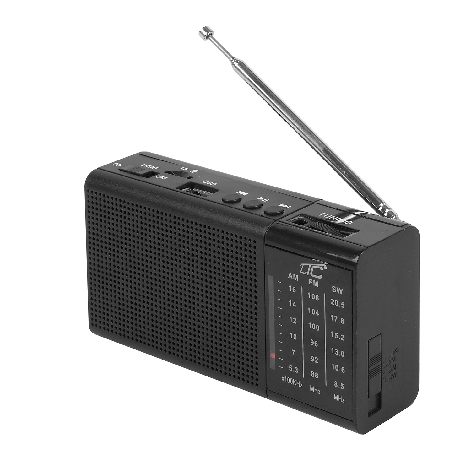 LTC portable radio REGA, USB, TF, AUX, mini LED flashlight, svart