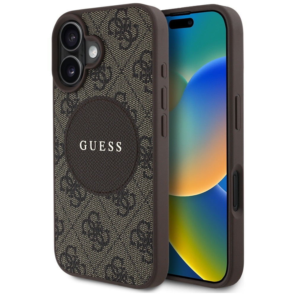 Guess HC MagSafe PU 4G Circle with Classic Logo fodral för iPhone 16 brun