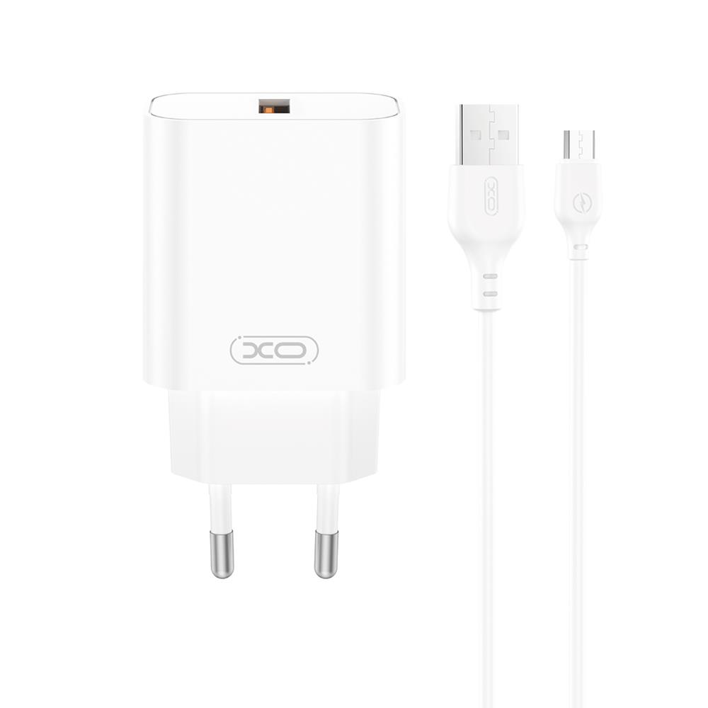 XO wall laddare CE33 QC 18W 1x USB vit + kabel USB-C
