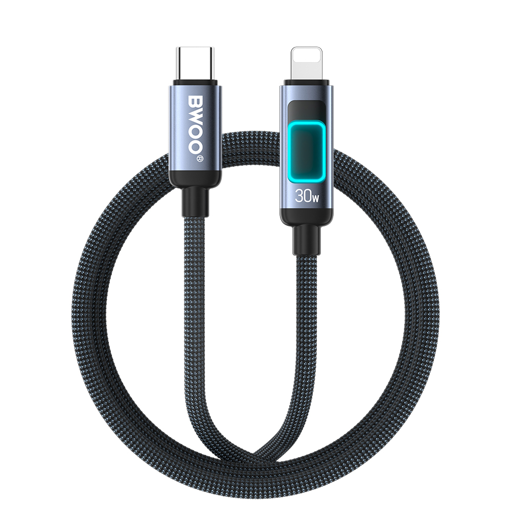 BWOO X324CL braided fast charging kabel with light display PD 27W USB-C - Lightning