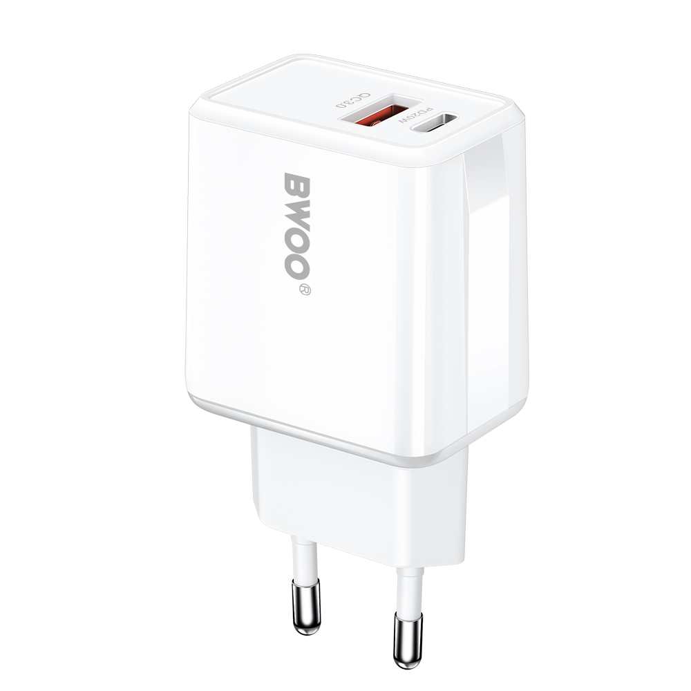 BWOO wall laddare CDA182 QC 38W 1x USB-A + 1x USB-C vit