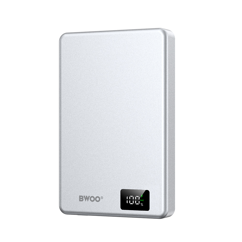 BWOO ultra-slim aluminium magnetic power bank P76 PD 20W 10000 mAh with digital display and USB-C port svart
