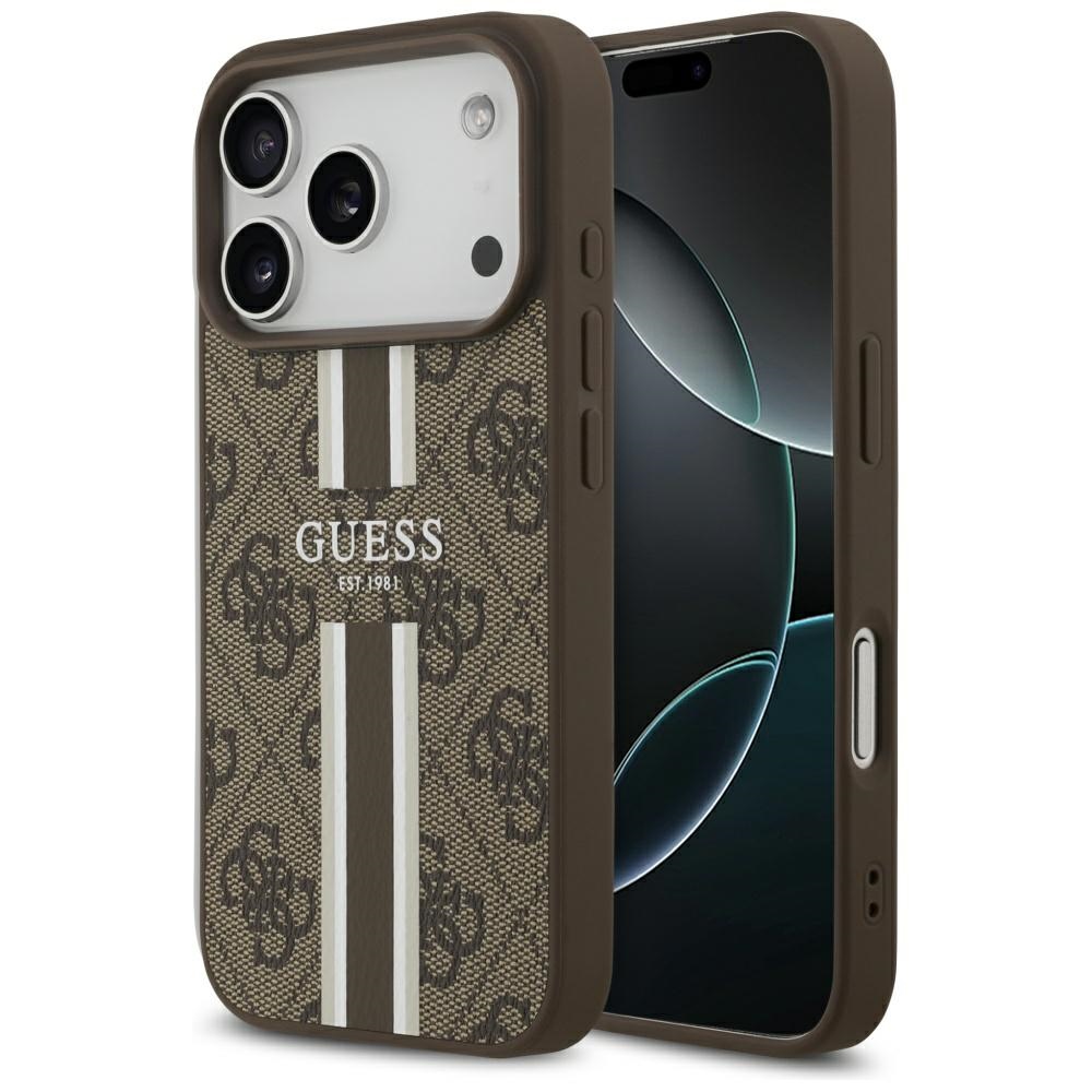 Guess 4G Printed Stripes MagSafe fodral för iPhone 17 Pro brun
