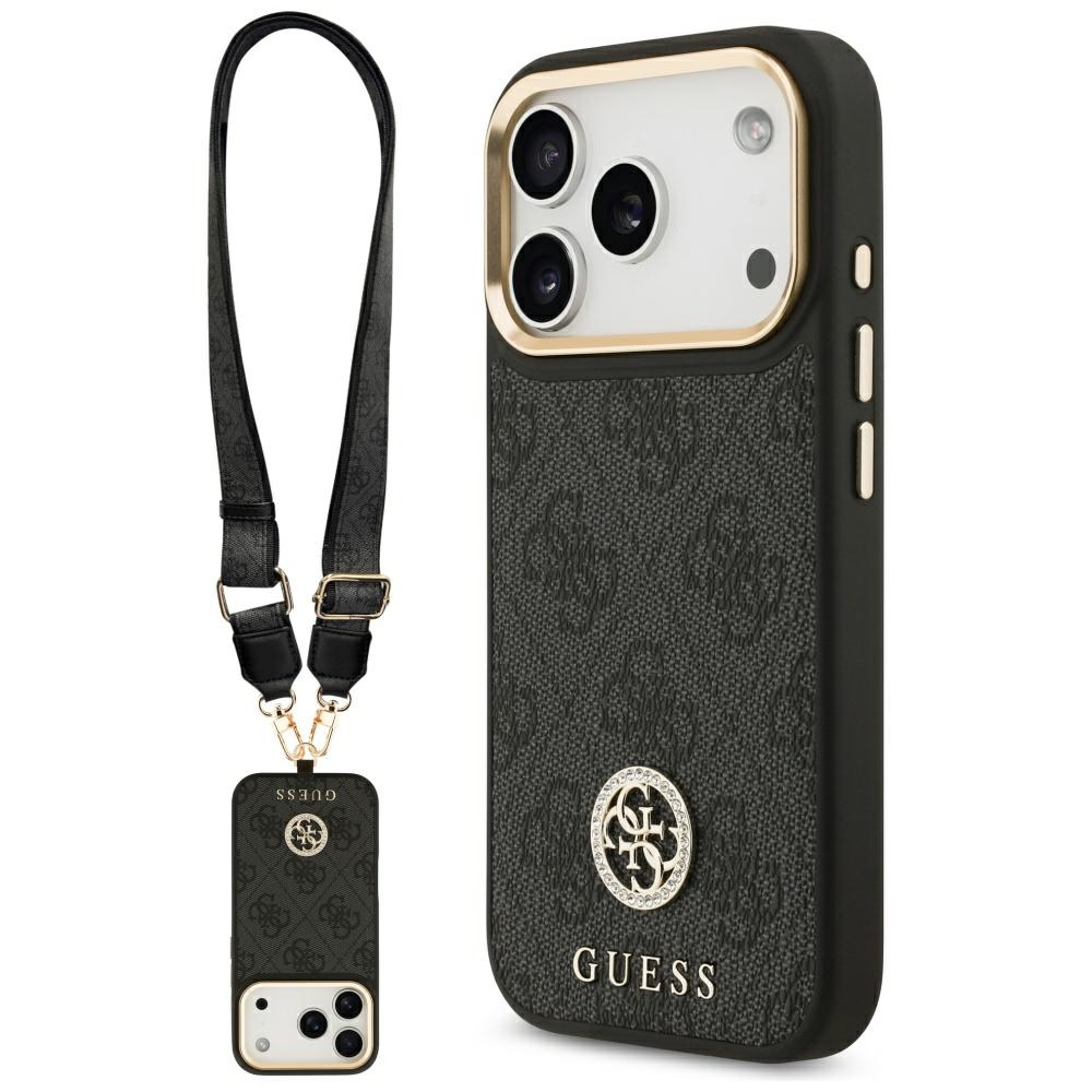 Guess 4G Strass Logo & Big Strap Metal Buttons MagSafe fodral för iPhone 17 Pro svart