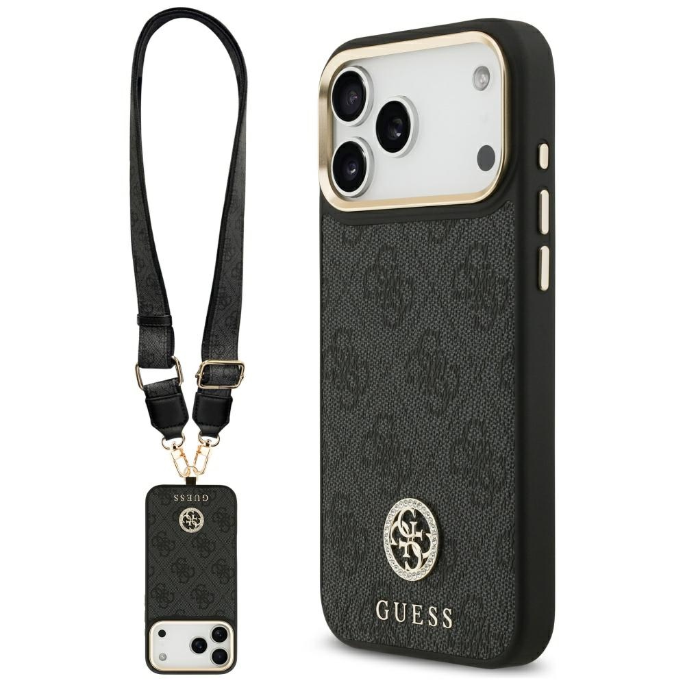 Guess 4G Srtass Logo & Big Strap Metal Buttons MagSafe fodral för iPhone 17 Pro Max svart