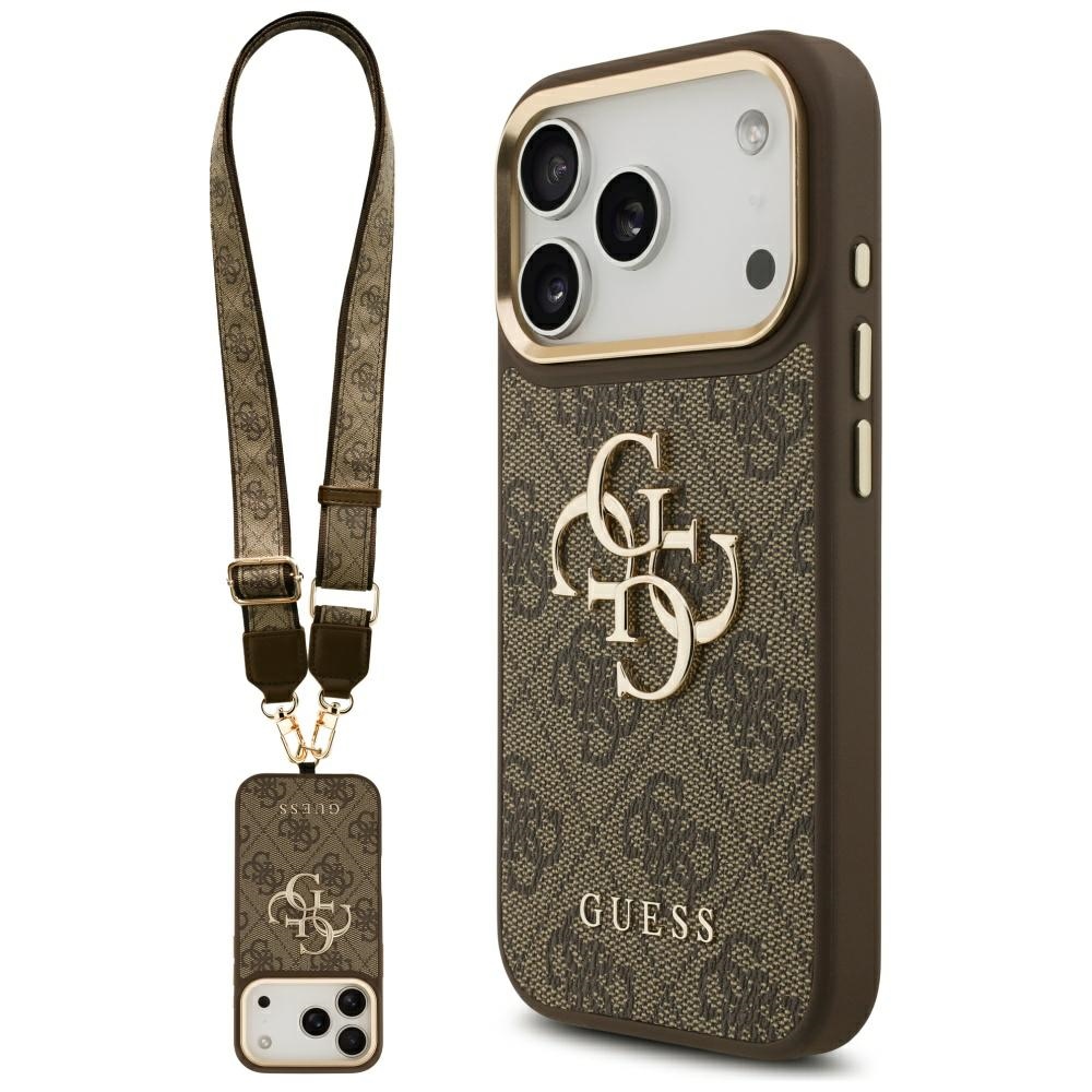 Guess 4G Big 4G Classic Logo Big Strap Metal Buttons fodral för iPhone 17 Pro brun