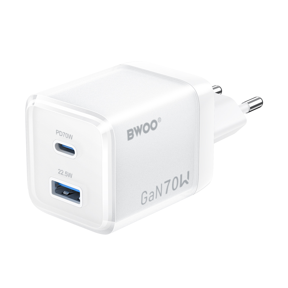 BWOO GaN wall laddare CDA224 QC 70W 1 x USB 1 x USB-C, vit