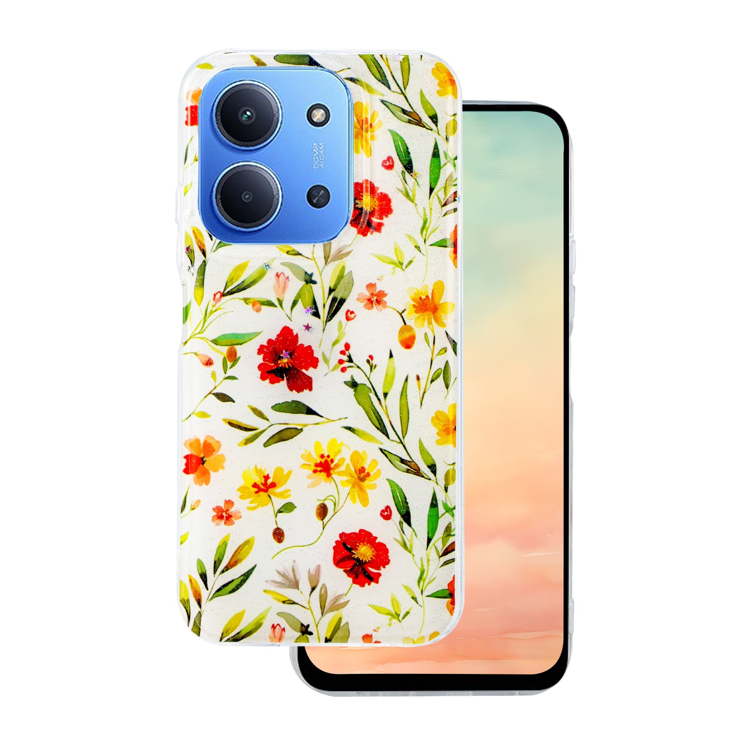 Glow Glam fodral för Xiaomi Redmi 15 4G EU / 15 5G EU vit