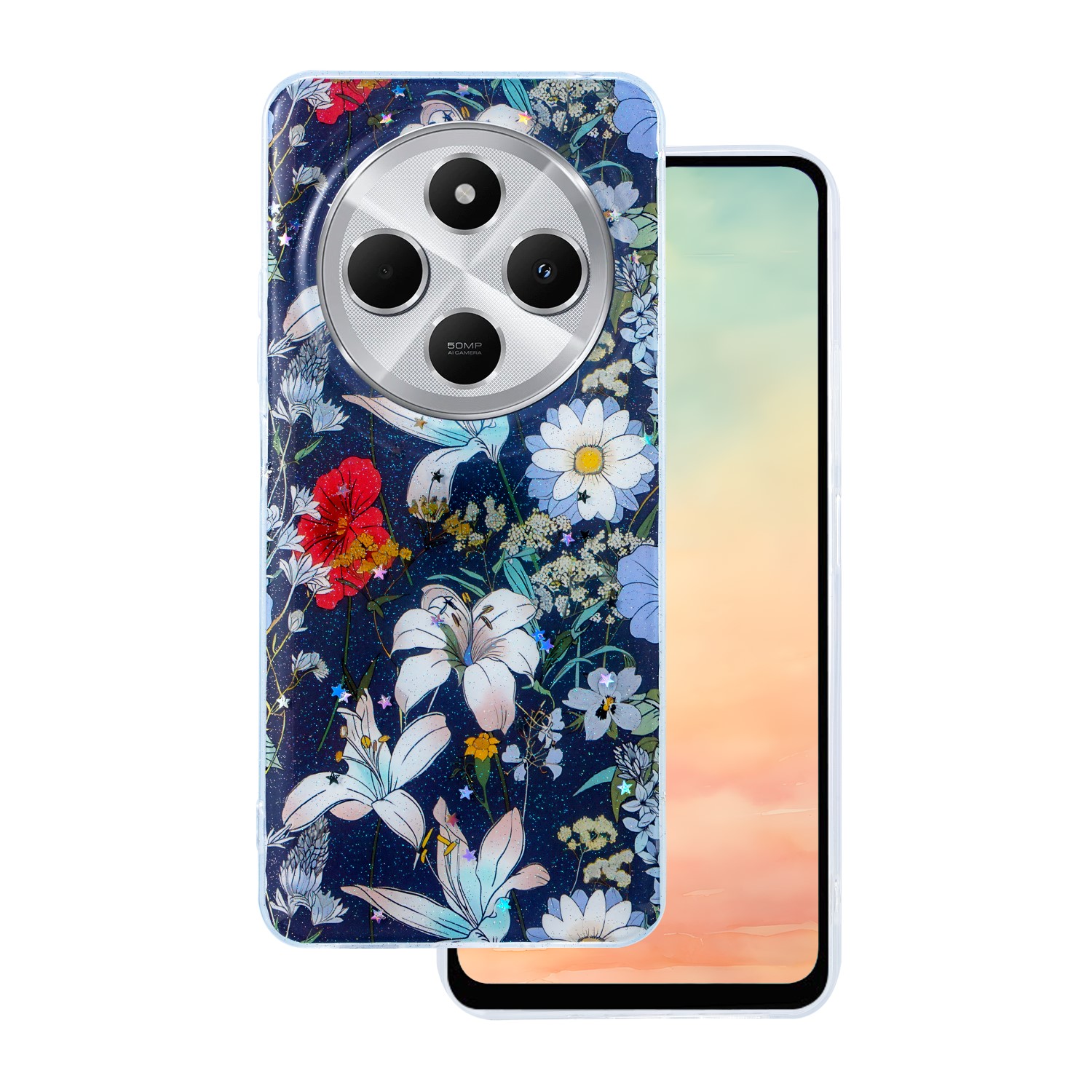Glow Glam fodral för Xiaomi Redmi 14C 4G / 14C 5G / POCO C75 / Redmi 17C 4G blå