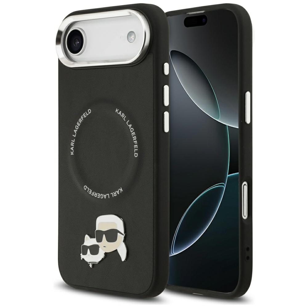 Karl Lagerfeld fodral Magsafe PU fodral with Karl&Choupette heads pins logo and metal camera buttons för iPhone 17 Air svart