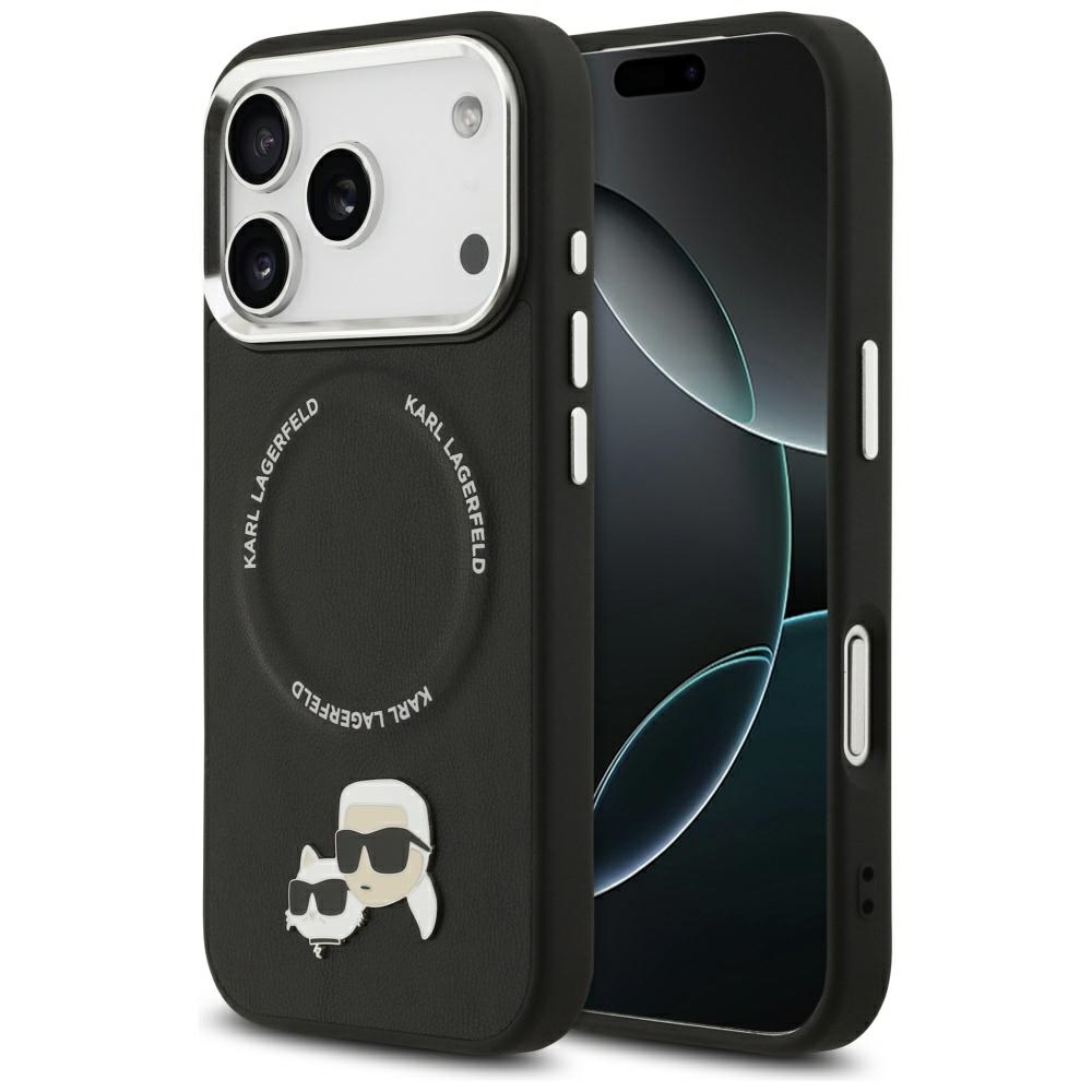 Karl Lagerfeld fodral Magsafe PU fodral with Karl&Choupette heads pins logo and metal camera buttons för iPhone 17 Pro svart