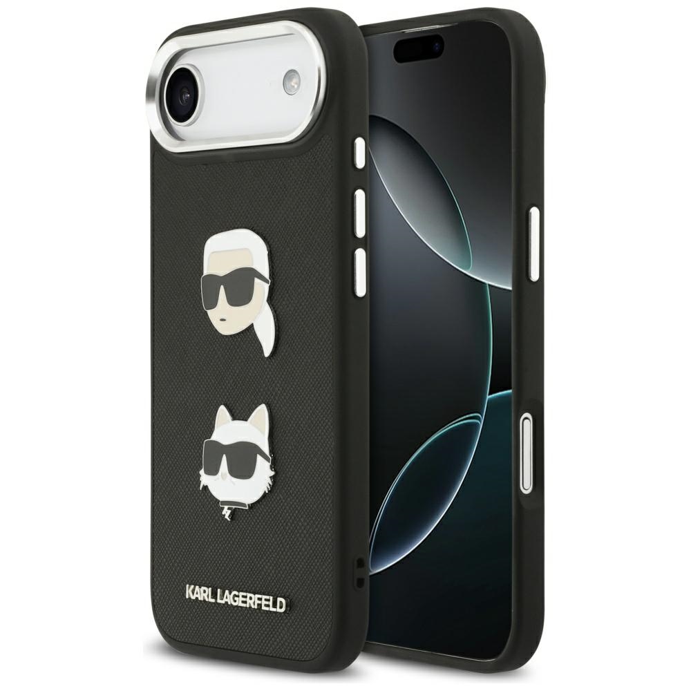 Karl Lagerfeld FW Grained Karl & Choupette Heads Pins & Logo fodral för iPhone Air svart