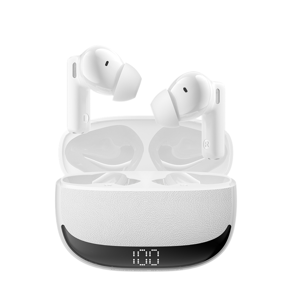 BWOO Bluetooth hörlurar BW40 TWS ANC with LCD display vit