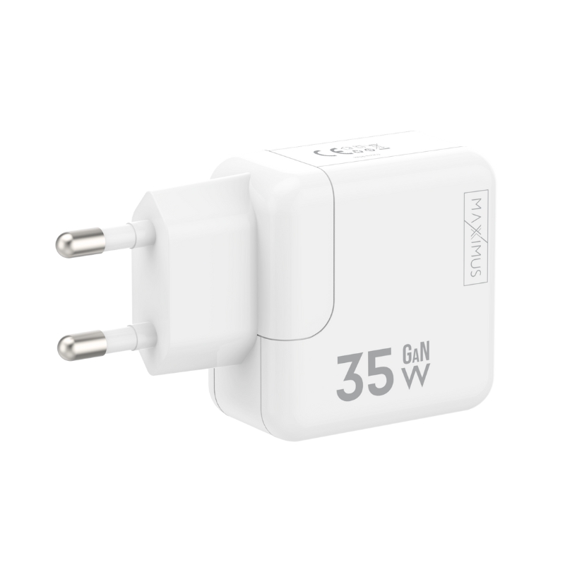 WALL laddare MX BURST GaN PD 35W, 2xUSB-C + C / LIGHTNING PD kabel 20W vit
