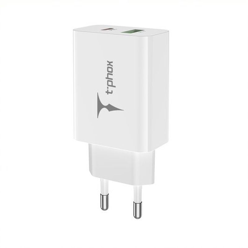 WALL laddare T-PHOX SPEEDY USB-C 20W + USB 18W QC 3 0 vit