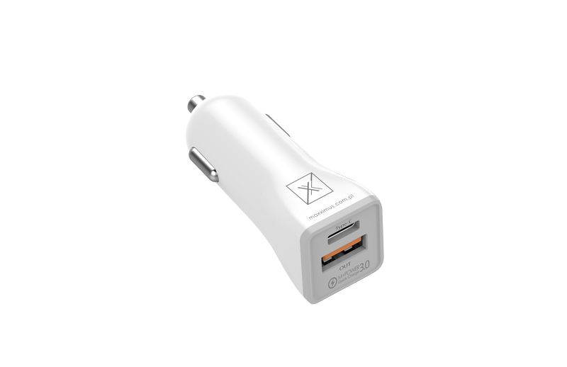 CAR laddare MX KAPPA 18W PD+QC, USB-A+C + TYPE-C / LIGHTNING kabel 20W PD vit