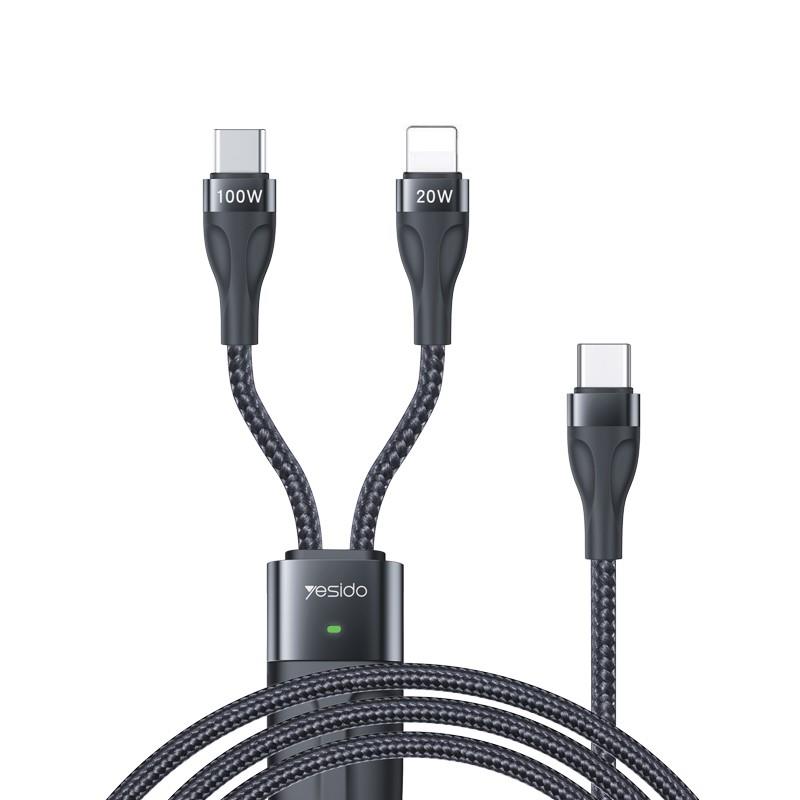 YESIDO kabel CA87 100W TYPE-C / 2IN1 1,4M 3,5A svart