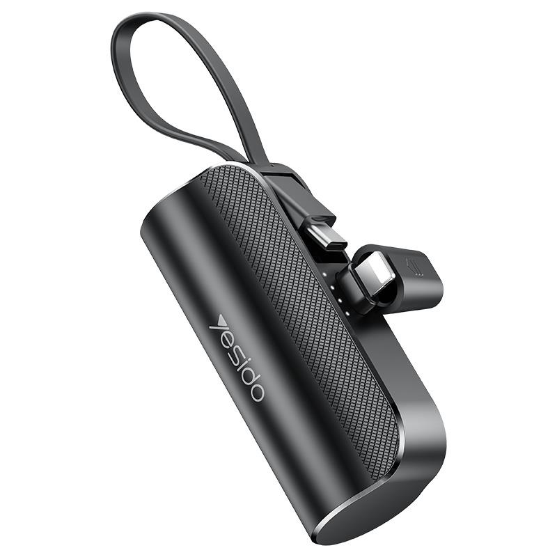 YESIDO powerbank YP68 5000 mAh 12W + USB-C kabel, LIGHTNING CONNECTOR svart