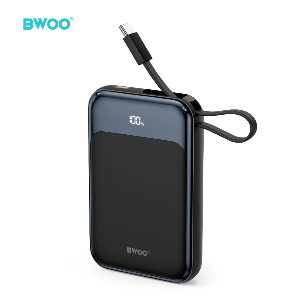 BWOO PD 20W 10000 mAh Power Bank With Usb-C kabel and Display P80 svart