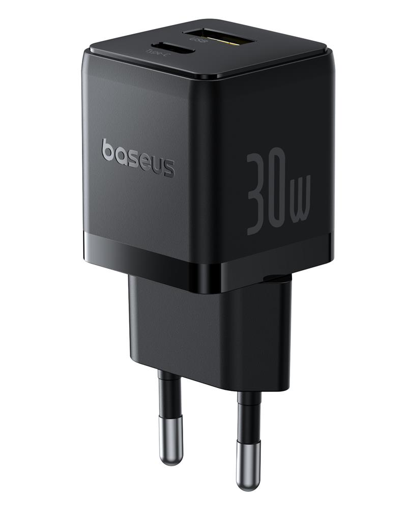 Baseus Palm Fast laddare Wall laddare 30W USB-C USB-A EU Cluster svart