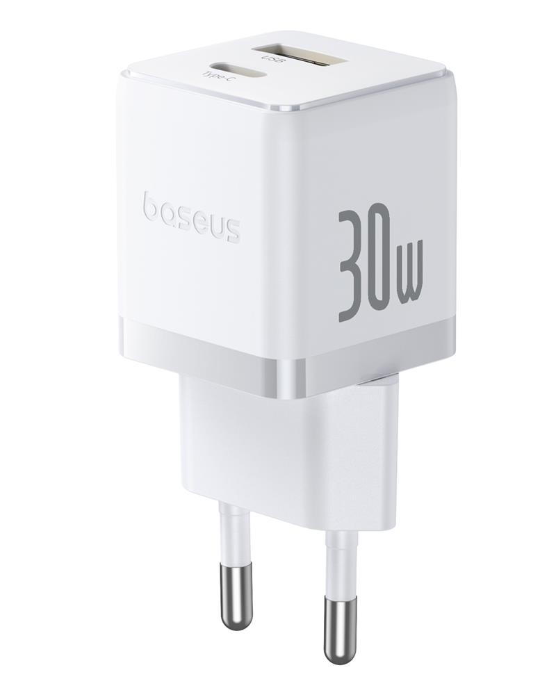 Baseus Palm Fast laddare Wall laddare 30W USB-C USB-A EU Moon vit