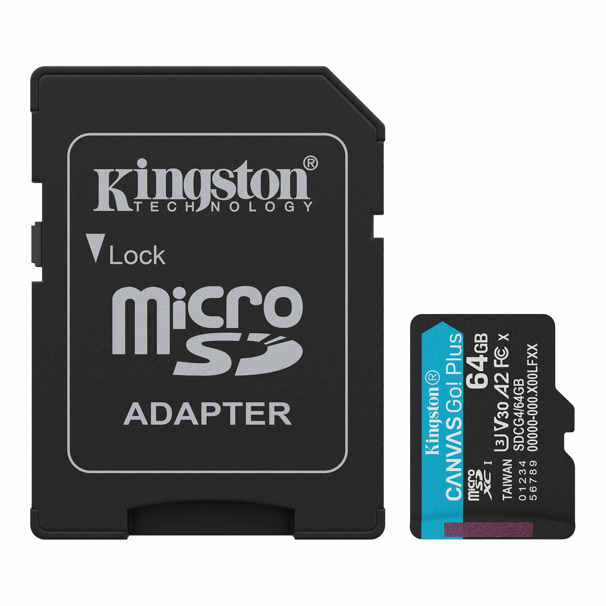 Kingston memory card 64GB microSDXC Canvas Go Plus Gen4 200MB / s A2 U3 V30 Card + Adapter