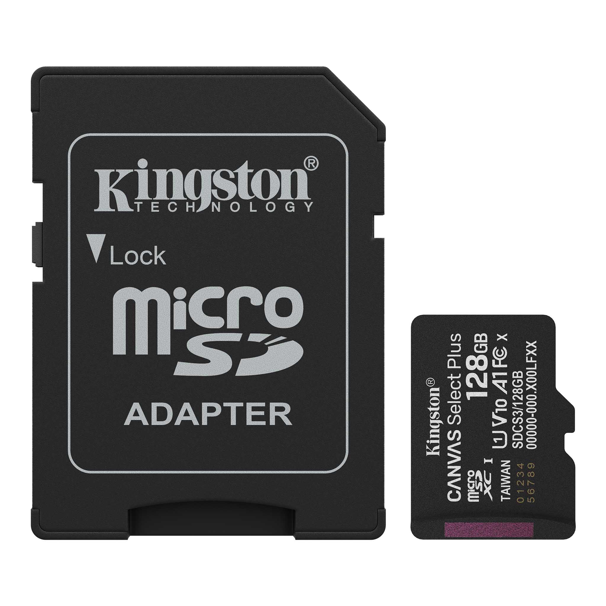 Kingston memory card 128GB microSDXC Canvas Select Plus Gen3 150MB / s A1 Card + Adapter