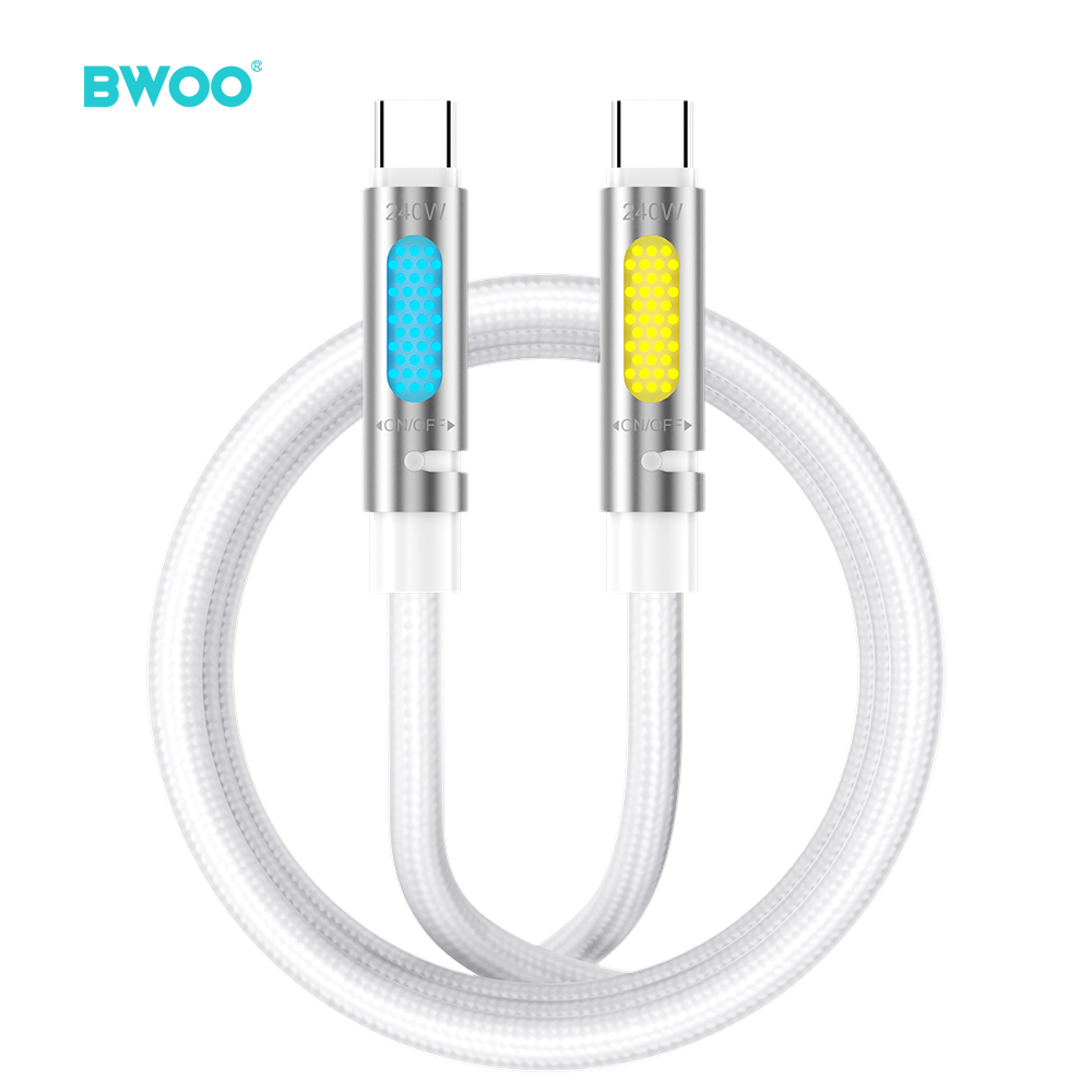 BWOO 240W Super Fast Charging Data kabel With RGB Light vit X325C-C