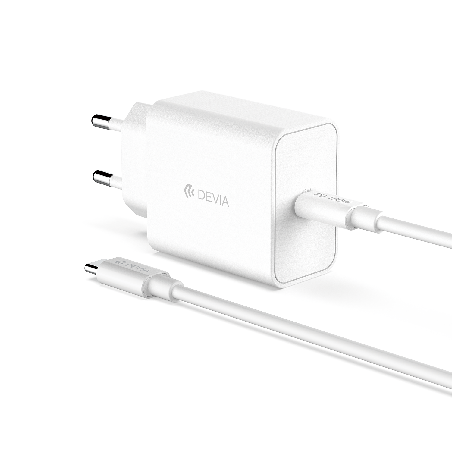 Devia wall laddare Rocket PD 45W 1x USB-C vit + kabel USB-C - USB-C