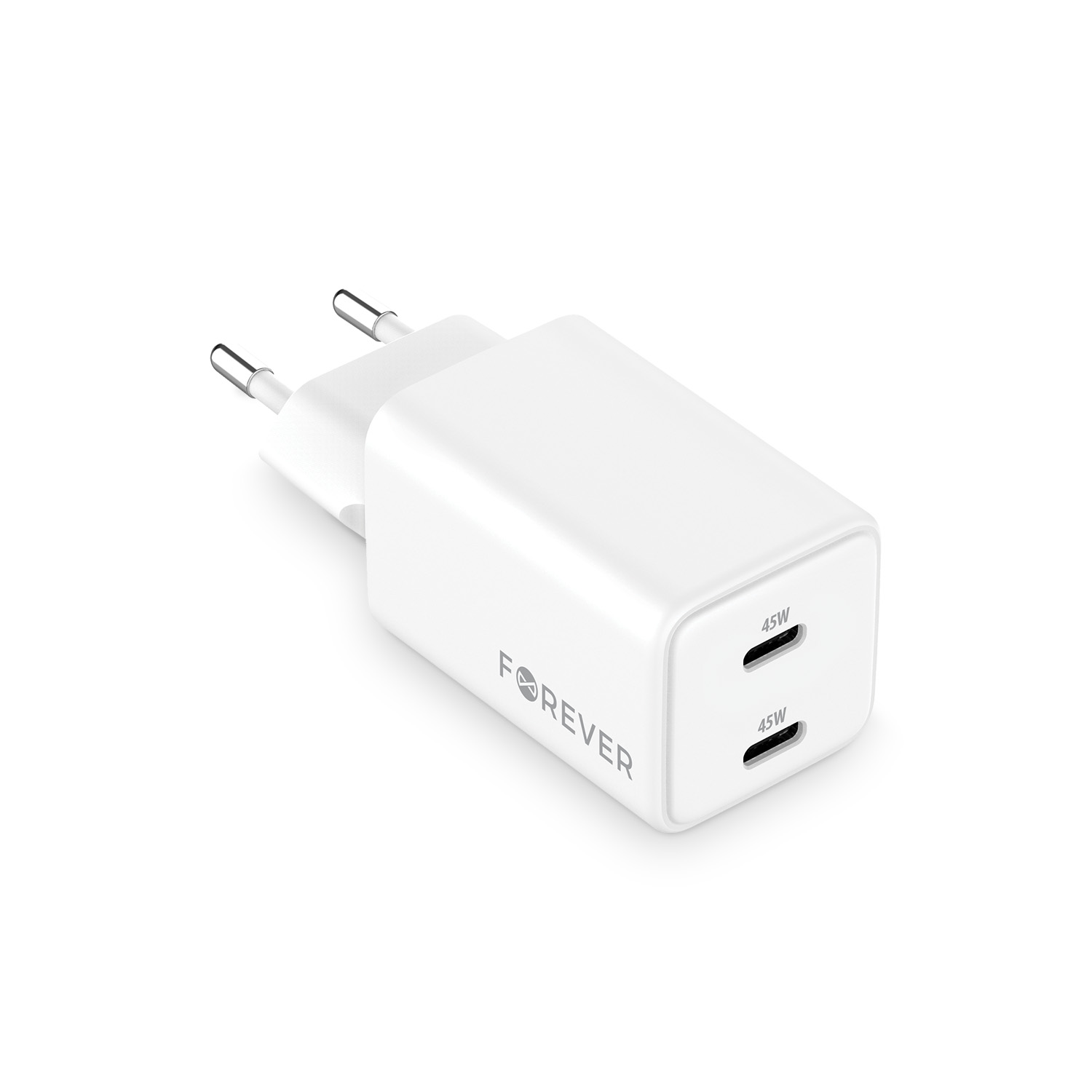 Forever TC-08-45CC GaN PD laddare 2x USB-C 45W vit