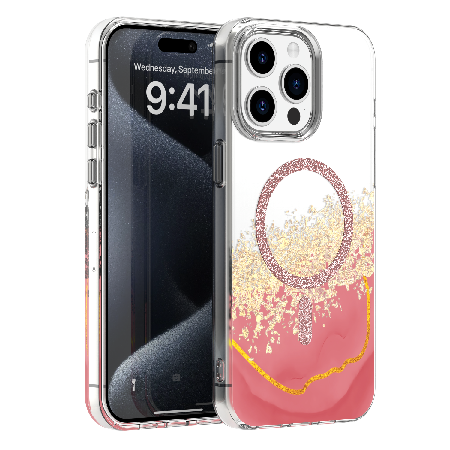 Epoxy Mag skal för iPhone 15 Pro rosa