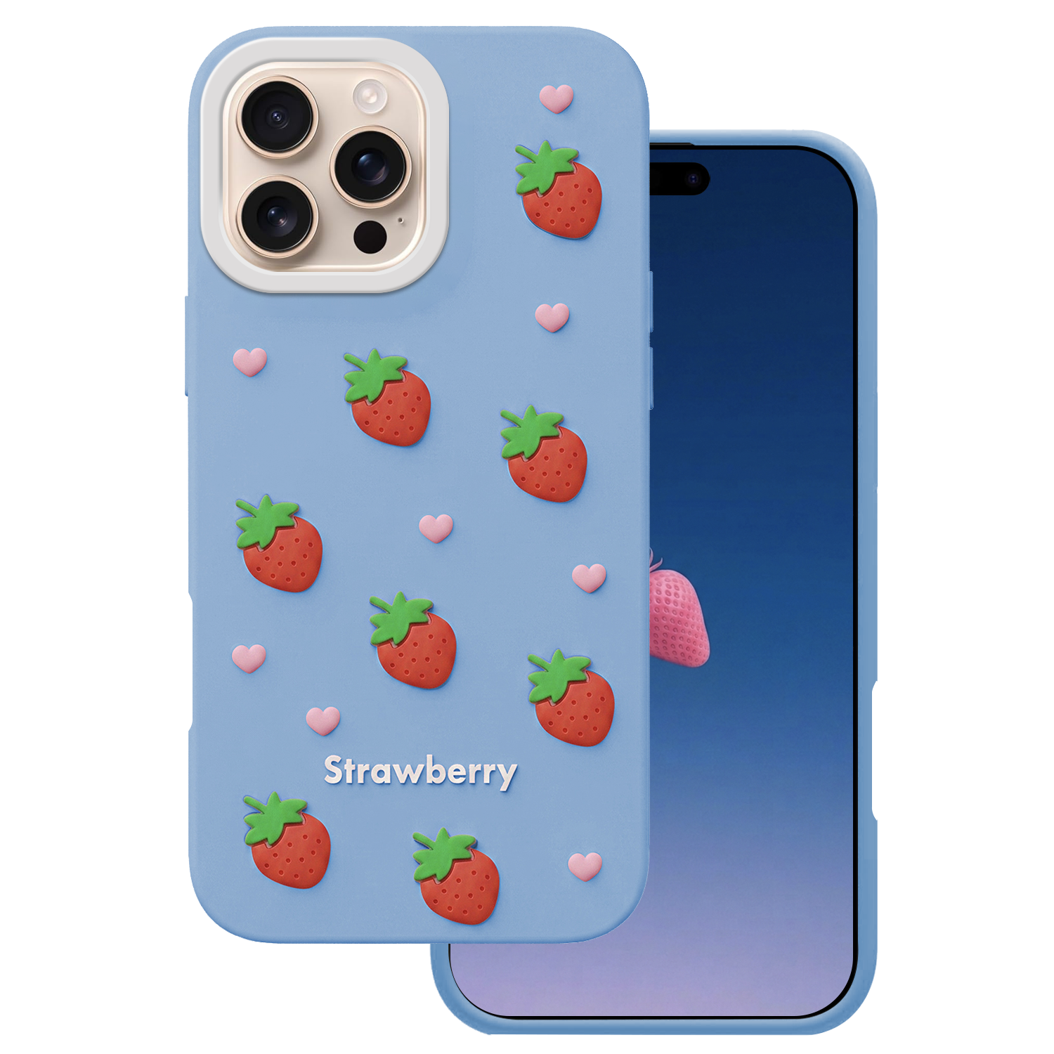 Strawberry skal för iPhone 16 Pro blå