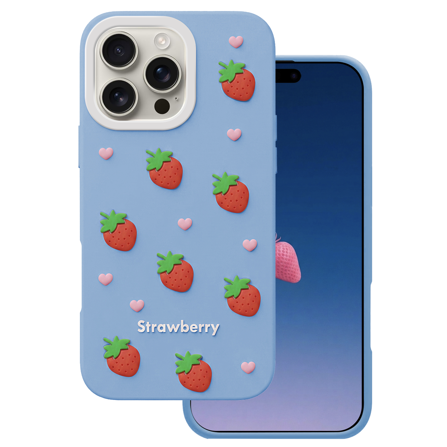 Strawberry skal för iPhone 16 Pro Max blå