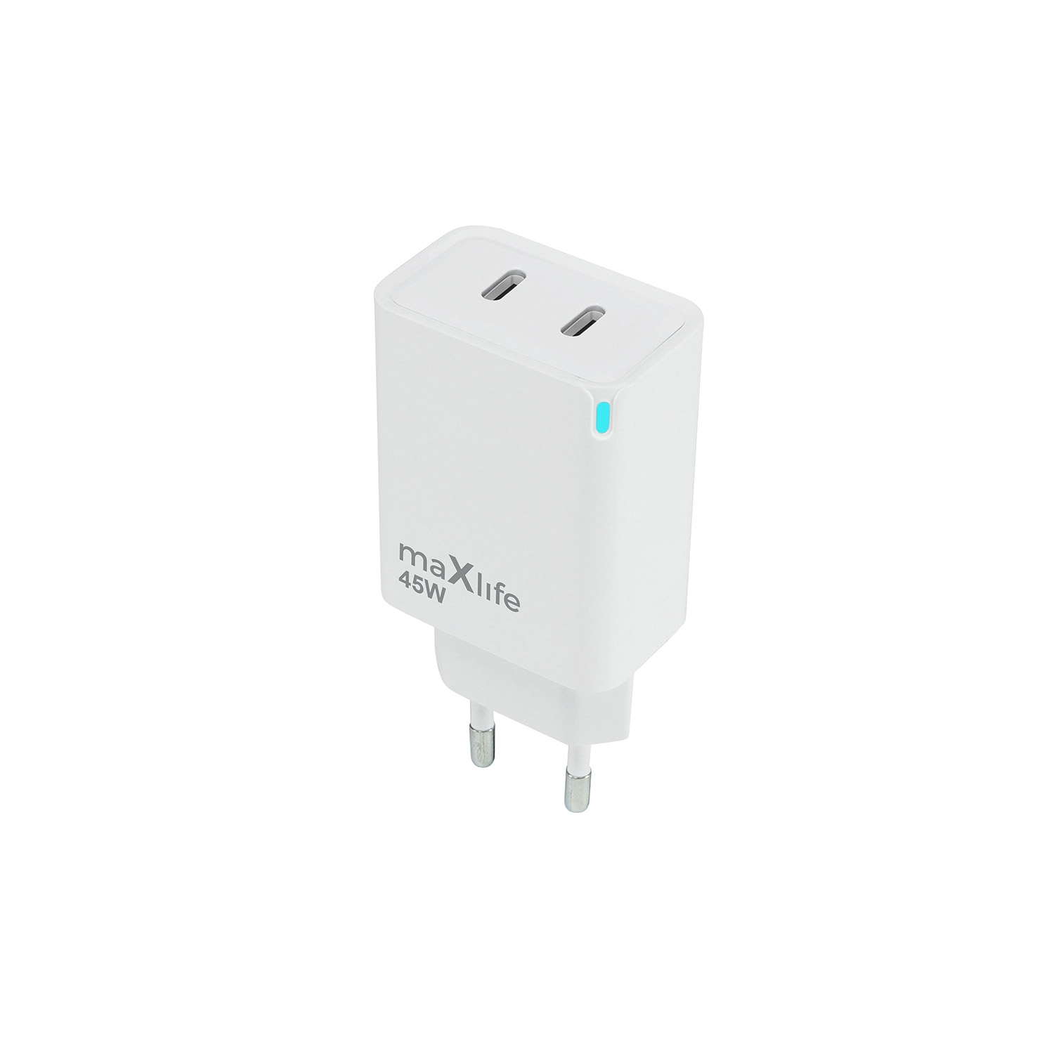 Maxlife MXTC-09-45CC GaN PD QC laddare 2x USB-C 45W vit