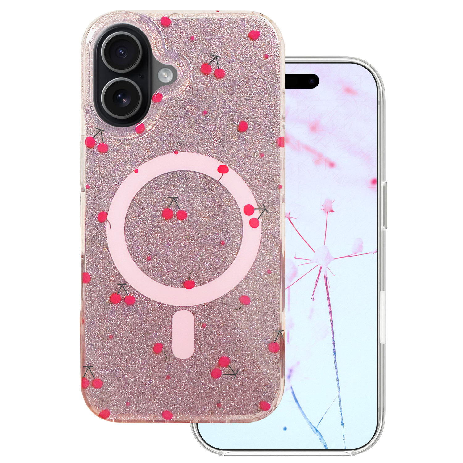 Cherry Mag skal för iPhone 17 glitter