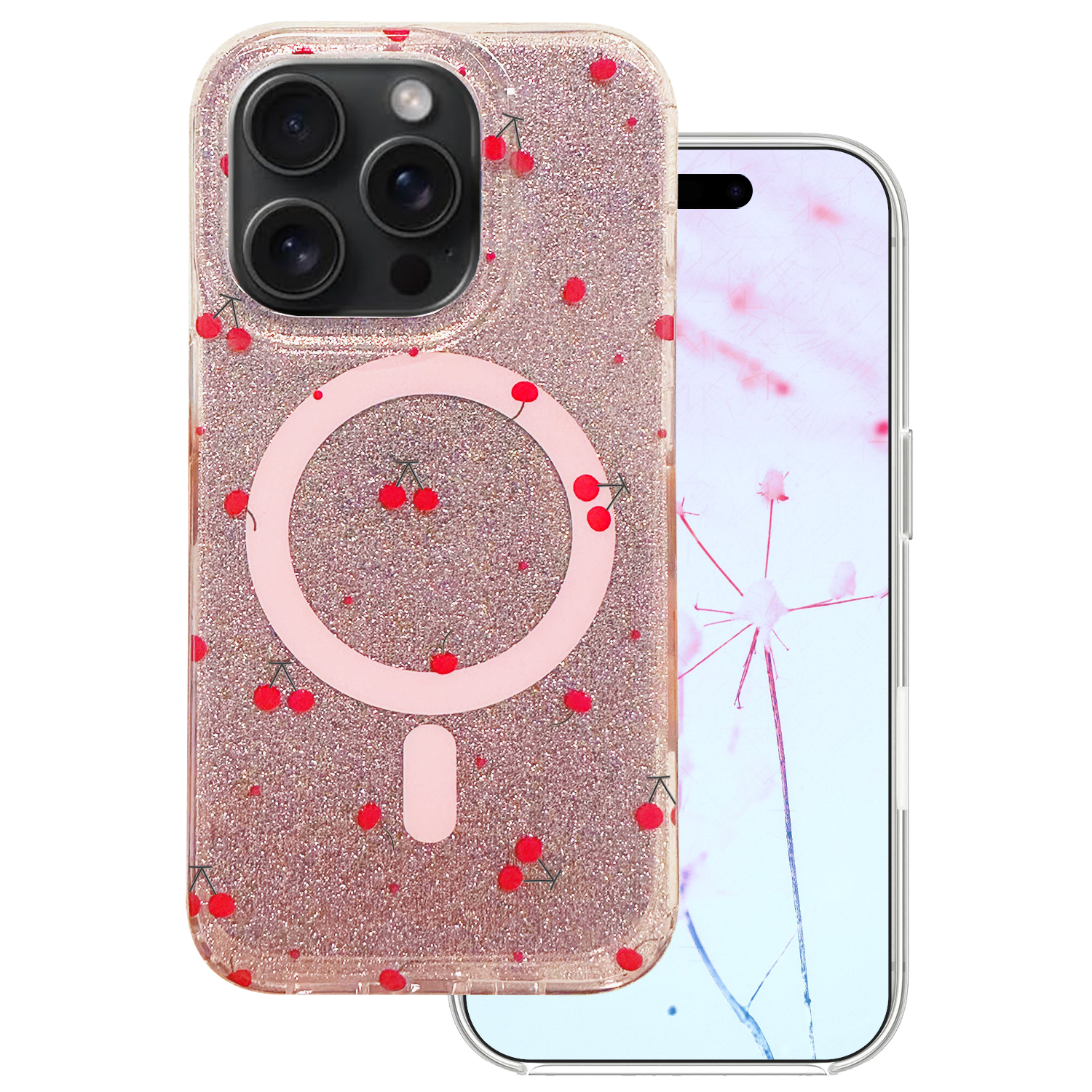 Cherry Mag skal för iPhone 14 Pro glitter