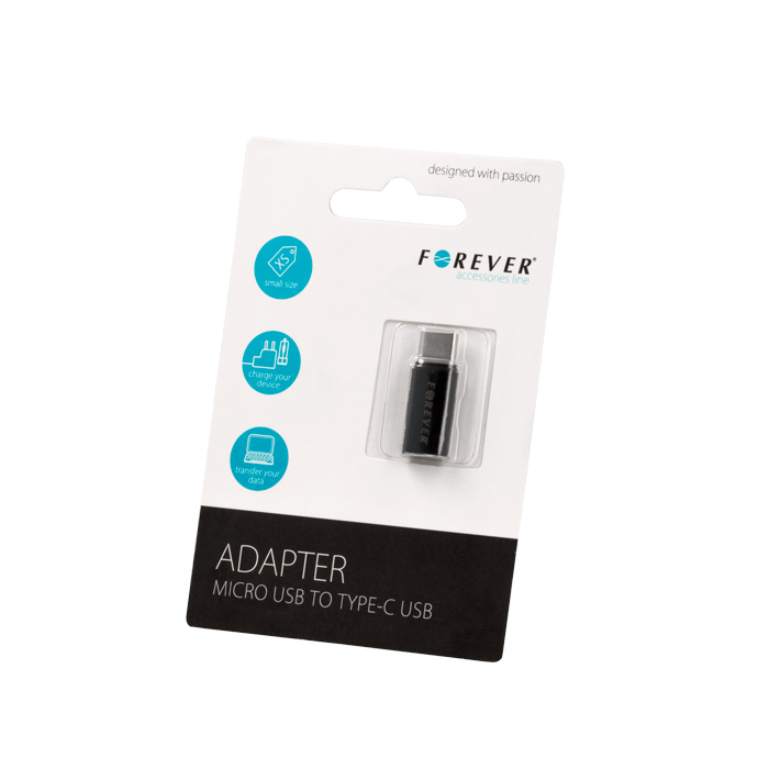 Forever adapter microUSB - USB-C svart