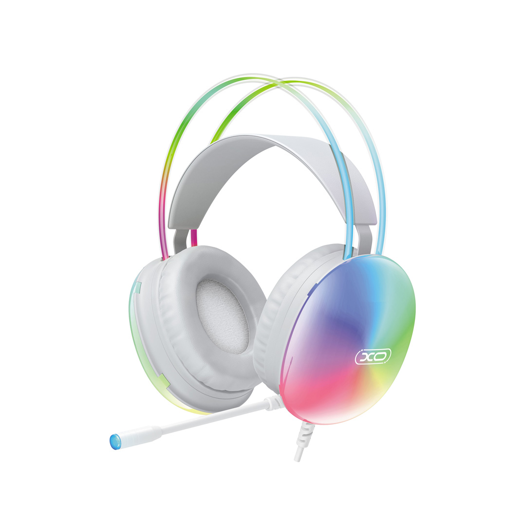 XO wired hörlurar GE11 jack 3,5mm - USB-A vit RGB microphone
