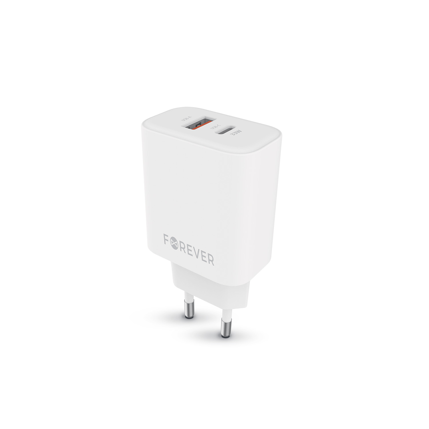 Forever TC-09-33AC GaN PD QC laddare 1x USB-C 1x USB 33W vit